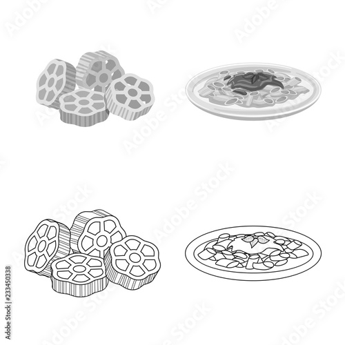 Vector illustration of pasta and carbohydrate logo. Set of pasta and macaroni stock vector illustration.