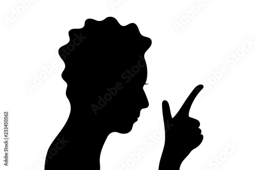 Black head silhouette profile with wavy hairs and hand