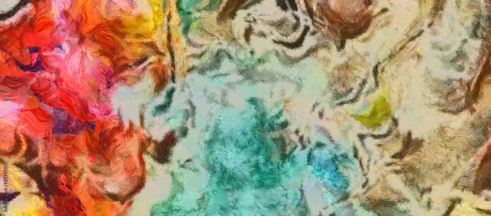 Close up oil paint abstract background. Art textured brushstrokes in macro. Part of painting. Old style artwork. Dirty watercolor texture. Modern pattern. Chaotic splashes. Multi-colors design.