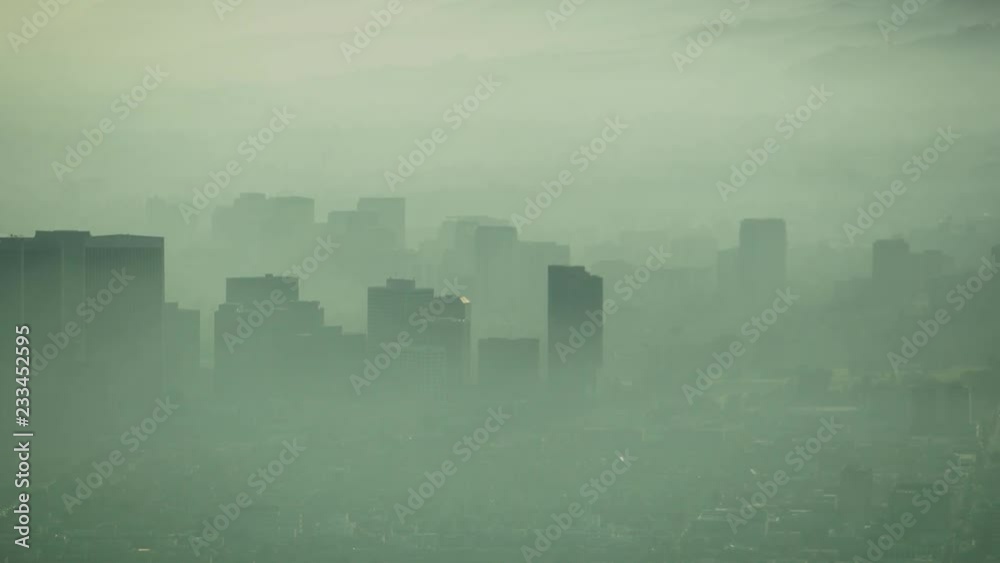 Aerial view Los Angeles environmental heat haze pollution