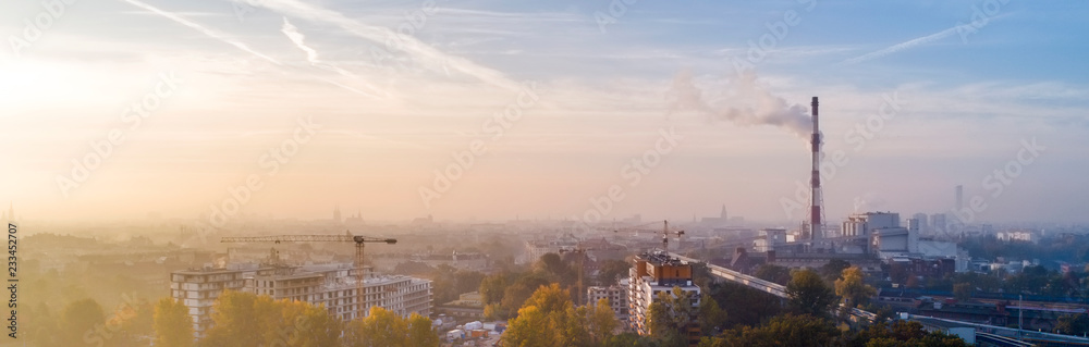 Smog nad miastem - Wrocław, zimowy widok na panoramę miasta  - obrazy, fototapety, plakaty 