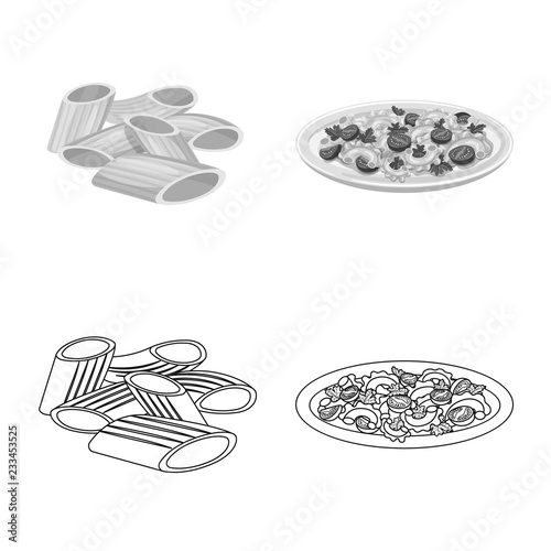 Vector design of pasta and carbohydrate sign. Collection of pasta and macaroni stock vector illustration.