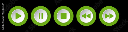 green, white round music control buttons set