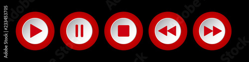 red, white round music control buttons set