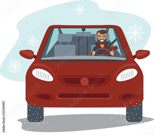  young man driving the red car