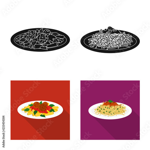 Vector design of pasta and carbohydrate icon. Set of pasta and macaroni stock vector illustration.