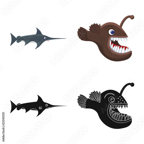 Vector design of sea and animal sign. Set of sea and marine stock vector illustration.