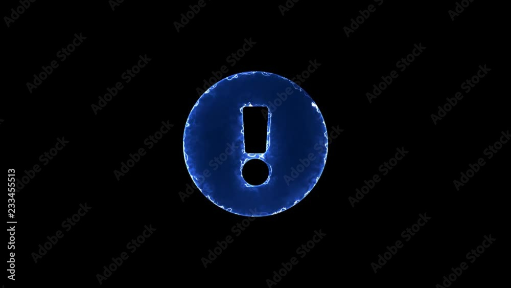 Symbol exclamation circle. Blue Electric Glow Storm. looped video. Alpha channel black Symbol exclamation circle. Blue Electric Glow Storm. looped video. Alpha channel black