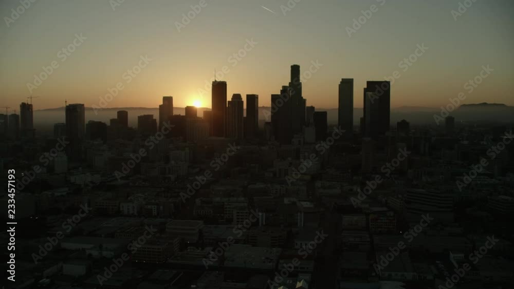 Aerial view of Los Angeles skyscrapers sunset America Aerial view of Los Angeles skyscrapers sunset America