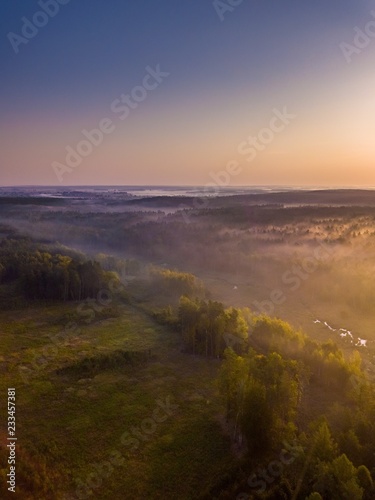 Beautiful foggy polish landscape photographed from drone