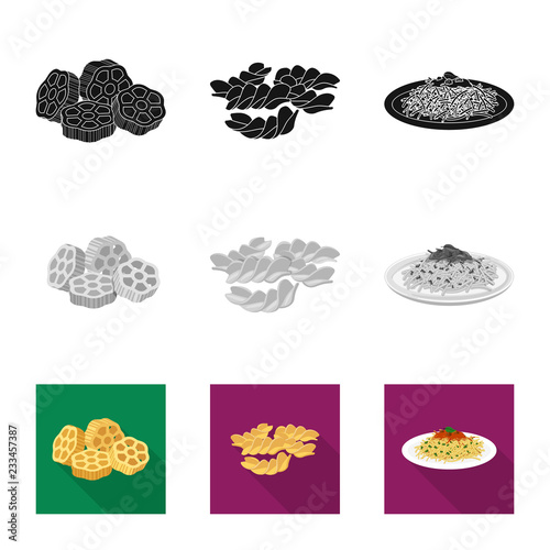 Vector illustration of pasta and carbohydrate sign. Collection of pasta and macaroni vector icon for stock.