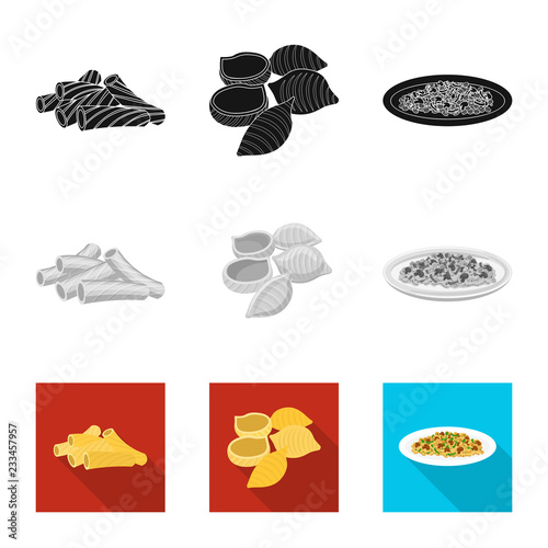 Vector design of pasta and carbohydrate sign. Collection of pasta and macaroni stock symbol for web.