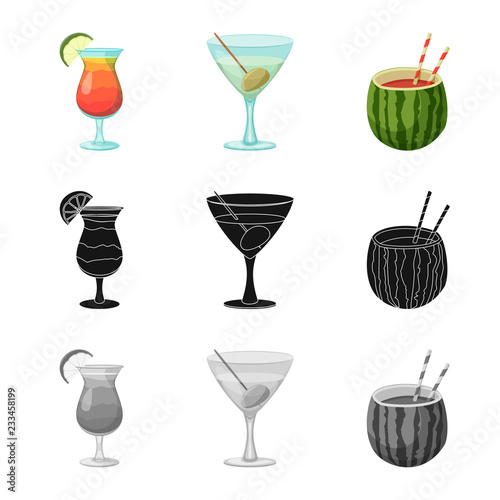 Vector design of drink and bar sign. Collection of drink and party vector icon for stock.