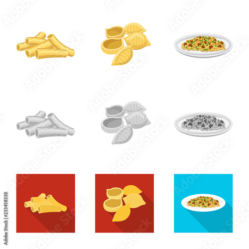 Vector illustration of pasta and carbohydrate logo. Collection of pasta and macaroni stock symbol for web.