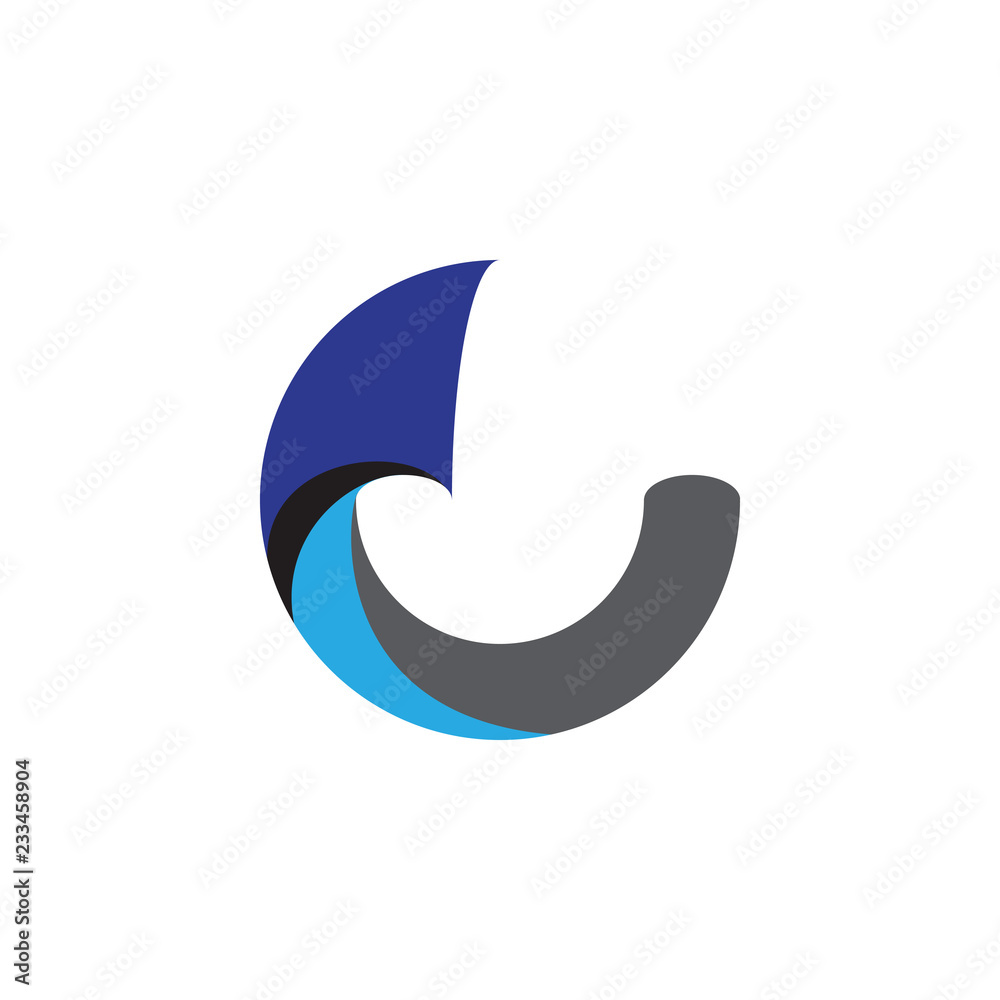 3D C letter with sea wave logo 3D C letter with sea wave logo