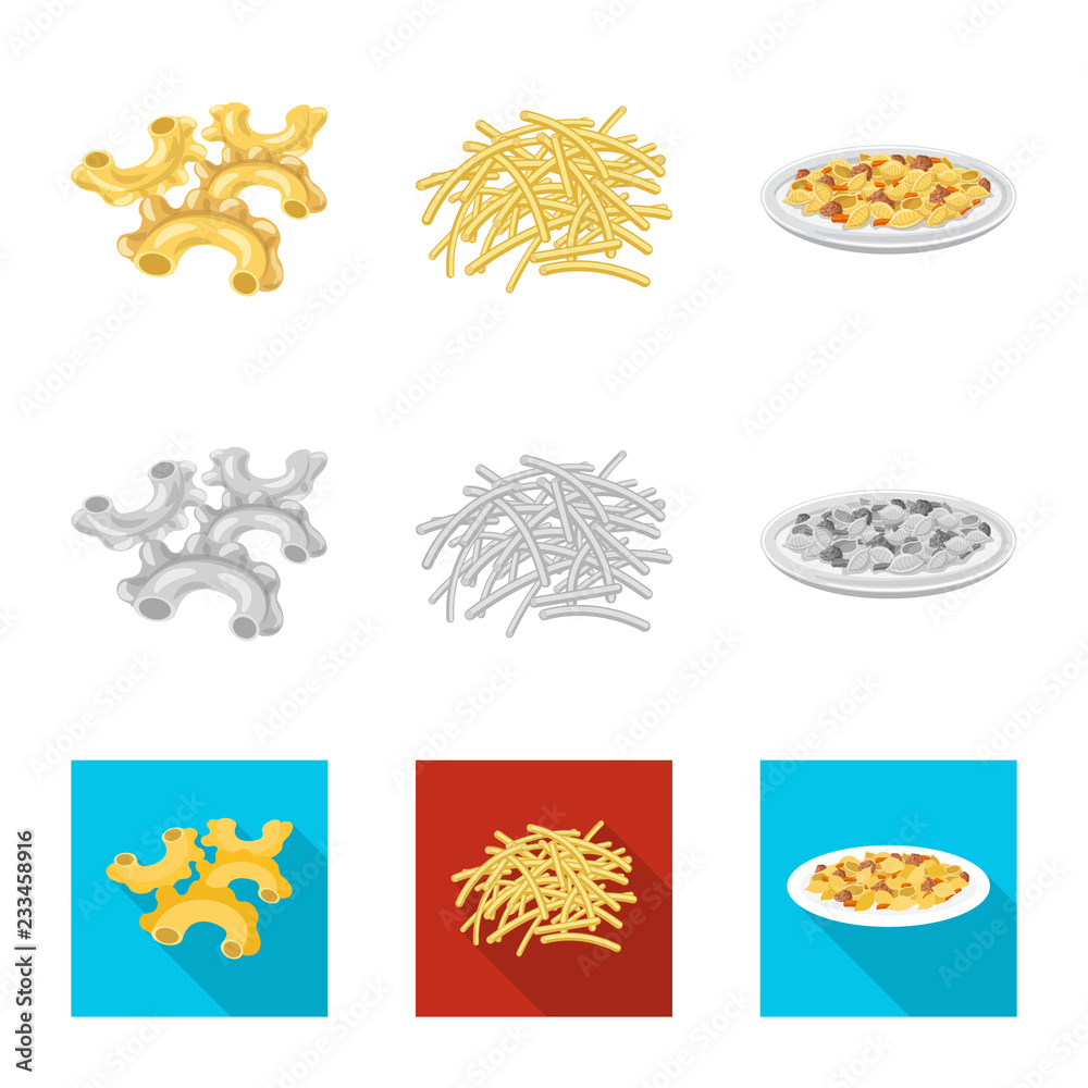 Vector design of pasta and carbohydrate logo. Set of pasta and macaroni stock vector illustration. Vector design of pasta and carbohydrate logo. Set of pasta and macaroni stock vector illustration.
