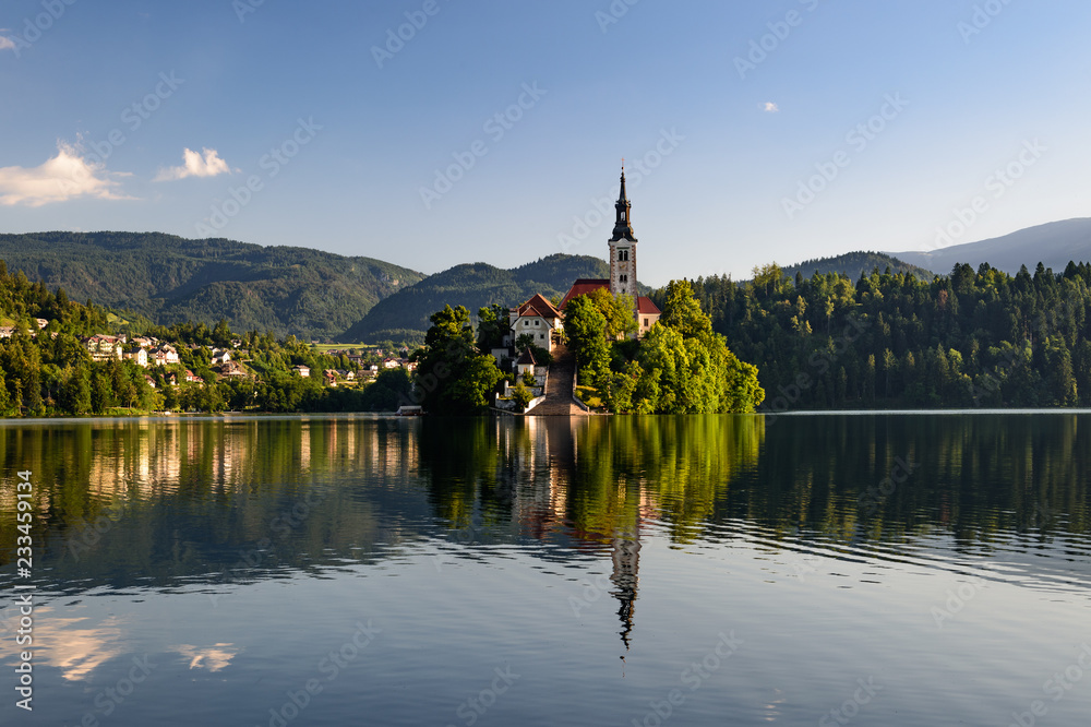 Catholic church situated on an island on Bled