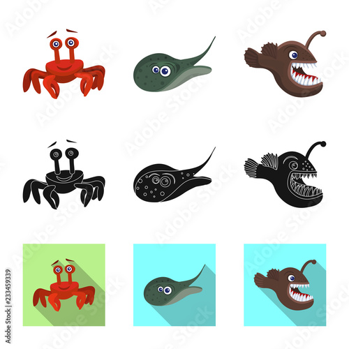 Vector illustration of sea and animal sign. Collection of sea and marine stock symbol for web.