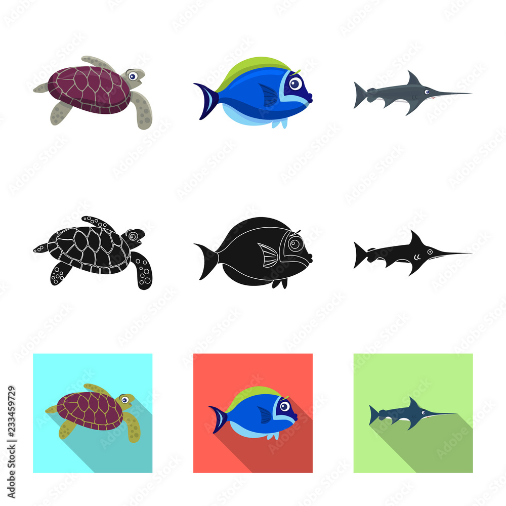 Fototapeta premium Vector illustration of sea and animal icon. Set of sea and marine vector icon for stock.