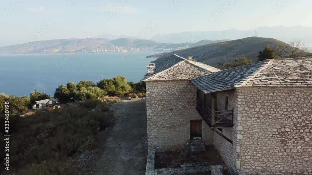 Aerial view of the monastery of St. George walls. Beautiful old Albanian monastery located near Saranda, Albania (Albanian Riviera) Aerial view of the monastery of St. George walls. Beautiful old Albanian monastery located near Saranda, Albania (Albanian Riviera)