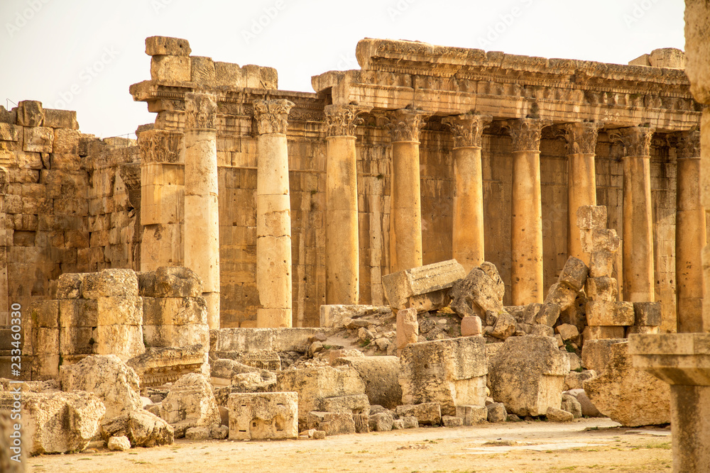 Ruins of Bacchus temple of ancient Heliopolis. Baalbek, Bekaa Valley, Lebanon.