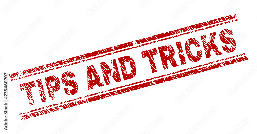 TIPS AND TRICKS seal imprint with distress texture. Red vector rubber print of TIPS AND TRICKS text with retro texture. Text label is placed between double parallel lines. TIPS AND TRICKS seal imprint with distress texture. Red vector rubber print of TIPS AND TRICKS text with retro texture. Text label is placed between double parallel lines.