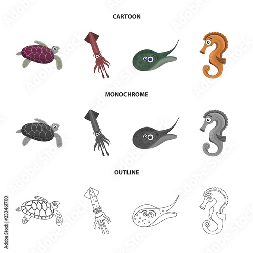 Vector illustration of sea and animal symbol. Set of sea and marine stock symbol for web.