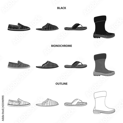 Vector illustration of shoe and footwear sign. Set of shoe and foot stock symbol for web.