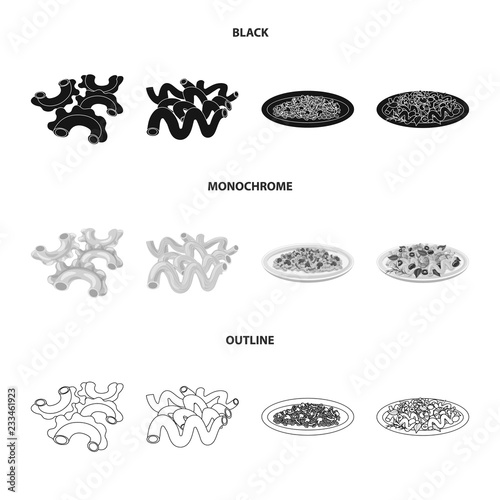 Vector illustration of pasta and carbohydrate sign. Collection of pasta and macaroni stock vector illustration.