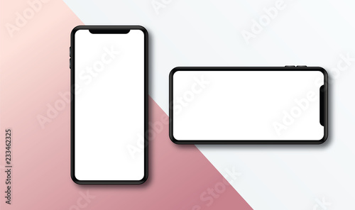 Modern frameless smartphone Mock up with blank white screen.