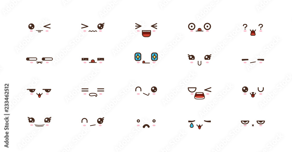 Kawaii smile emoticons. Japanese emoji