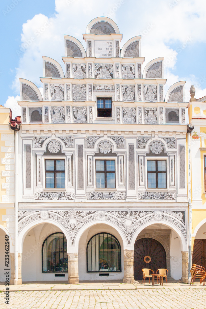 Colorful gables of renaissance houses in Telc, Czech Republic.