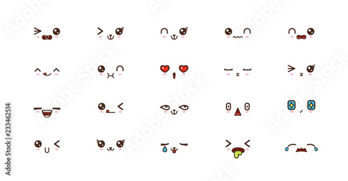 Kawaii smile emoticons. Japanese emoji