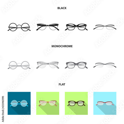 Vector illustration of glasses and frame icon. Collection of glasses and accessory stock symbol for web.