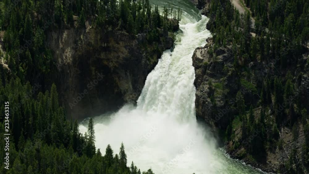 Aerial view flowing Yellowstone River Upper Falls USA Aerial view flowing Yellowstone River Upper Falls USA