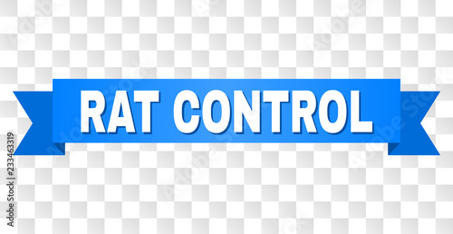 RAT CONTROL text on a ribbon. Designed with white caption and blue stripe. Vector banner with RAT CONTROL tag on a transparent background.