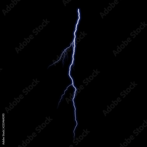 Isolated violet thunderstorm on the black background, lighting effect for photos and artworks.Overlay for photos.