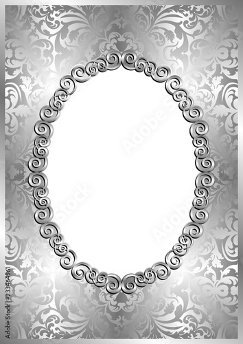 silver background with decorative frame and transparent space insert for picture