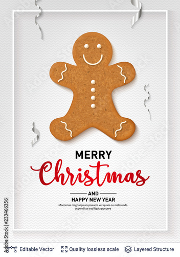 Gingerbread man cookie and text on light banner.