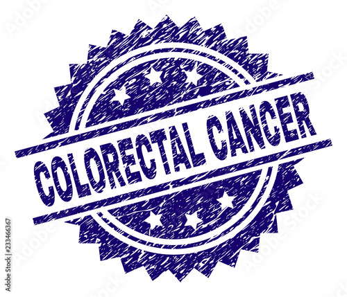 COLORECTAL CANCER stamp seal watermark with distress style. Blue vector rubber print of COLORECTAL CANCER text with grunge texture.