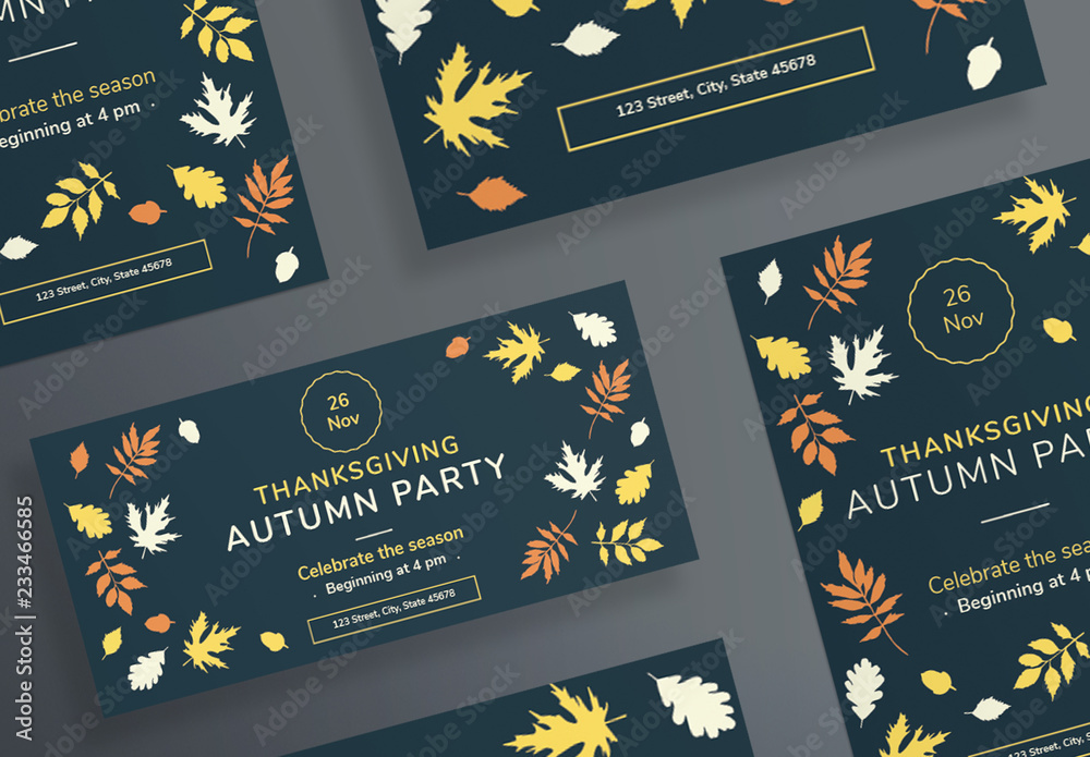 Thanksgiving Flyer Layouts with Colored Leaf Elements Stock Template ...