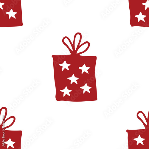 Gift Seamless Pattern, hand drawn gift boxes doodles background, Vector Illustration