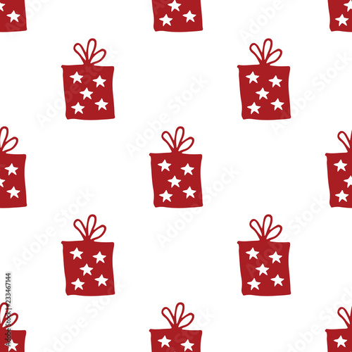 Gift Seamless Pattern, hand drawn gift boxes doodles background, Vector Illustration