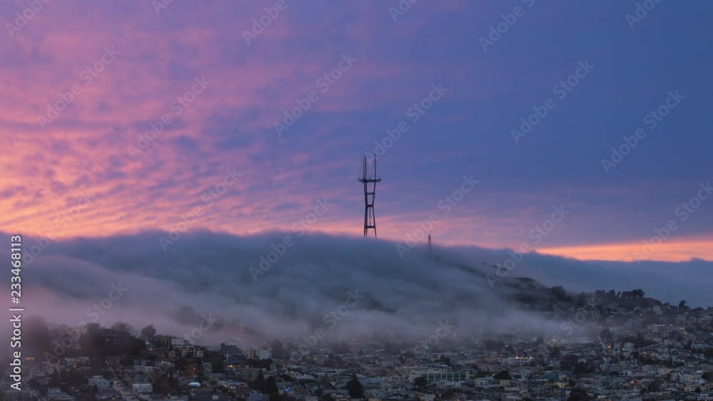 Timelapse San Francisco Twin Peaks Fog Rolling Sutro Tower Sunset Dusk