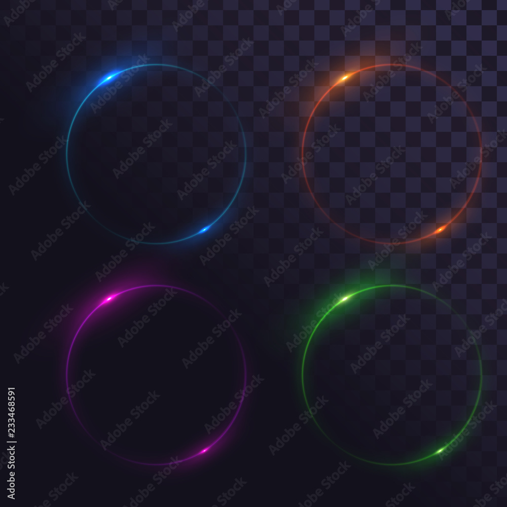 Set of glowing circles. Round shiny frames on a transparent background
