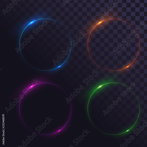 Set of glowing circles. Round shiny frames on a transparent background