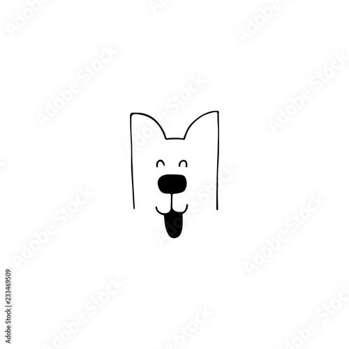 Vector hand drawn icon, head of a happy dog. Logo element for pets related business.
