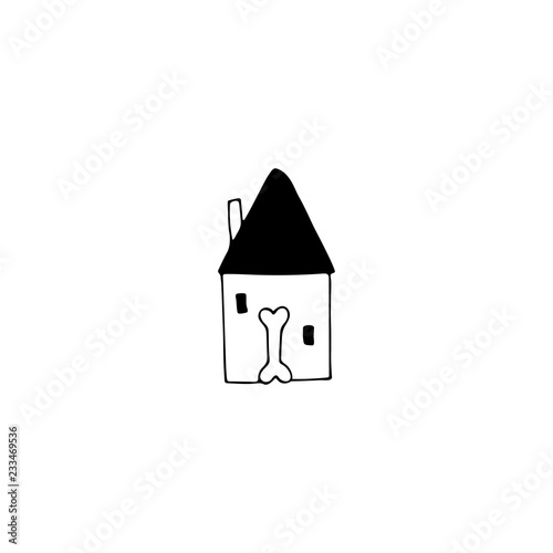 Vector hand drawn icon, house. Logo element for pets related business.