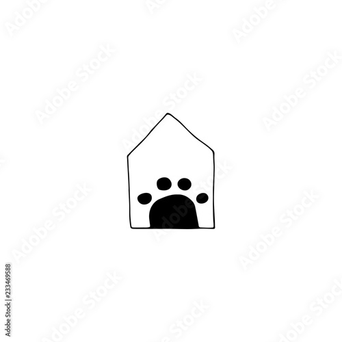 Vector hand drawn icon, house. Logo element for pets related business.