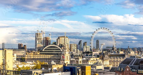 London skyline with London eye at cloudy day
